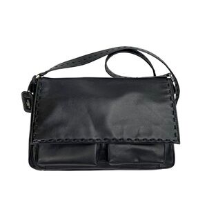 Liz Claiborne Black Natural Leather Stitched Shoulder Bag Purse
